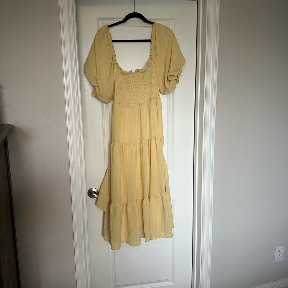 Morning Lavender Paige Puff Sleeve Tiered Dress in Lemon Drop